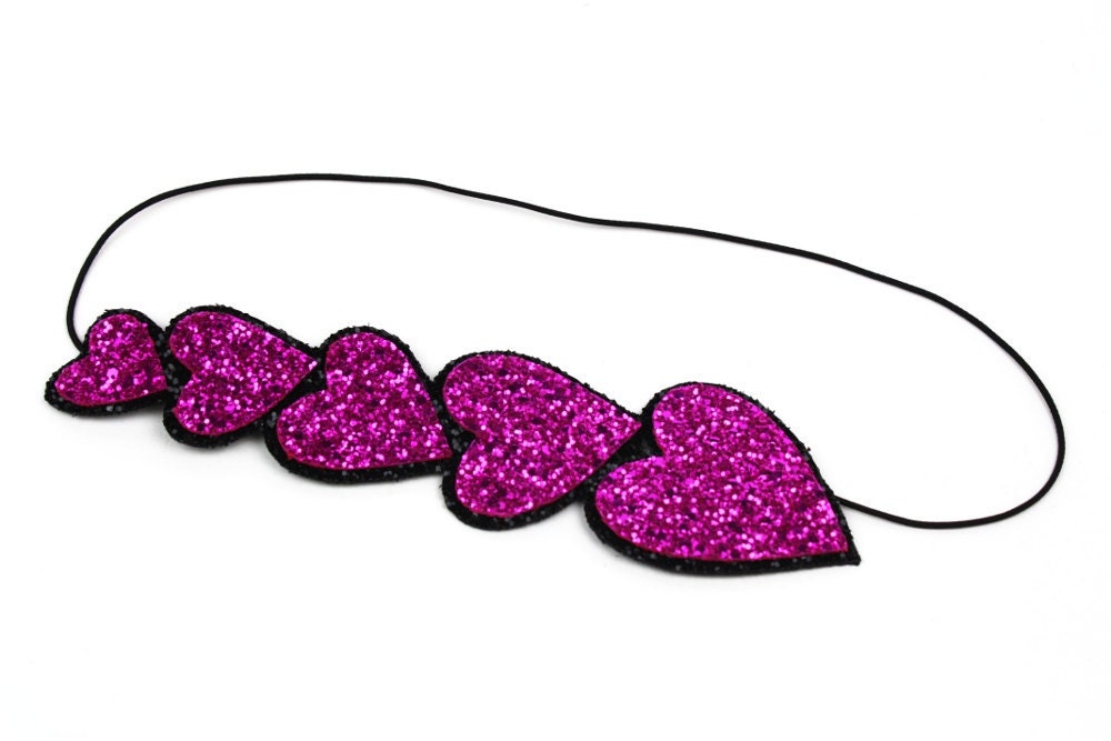 Red Heart Headband, Red Glitter Headband