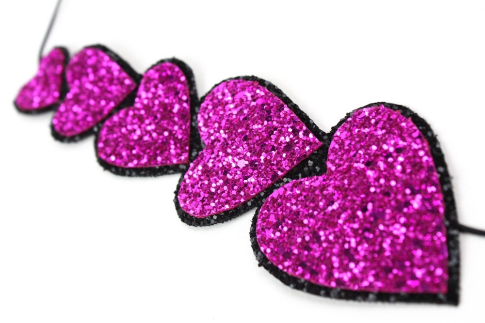 Red Heart Headband, Red Glitter Headband