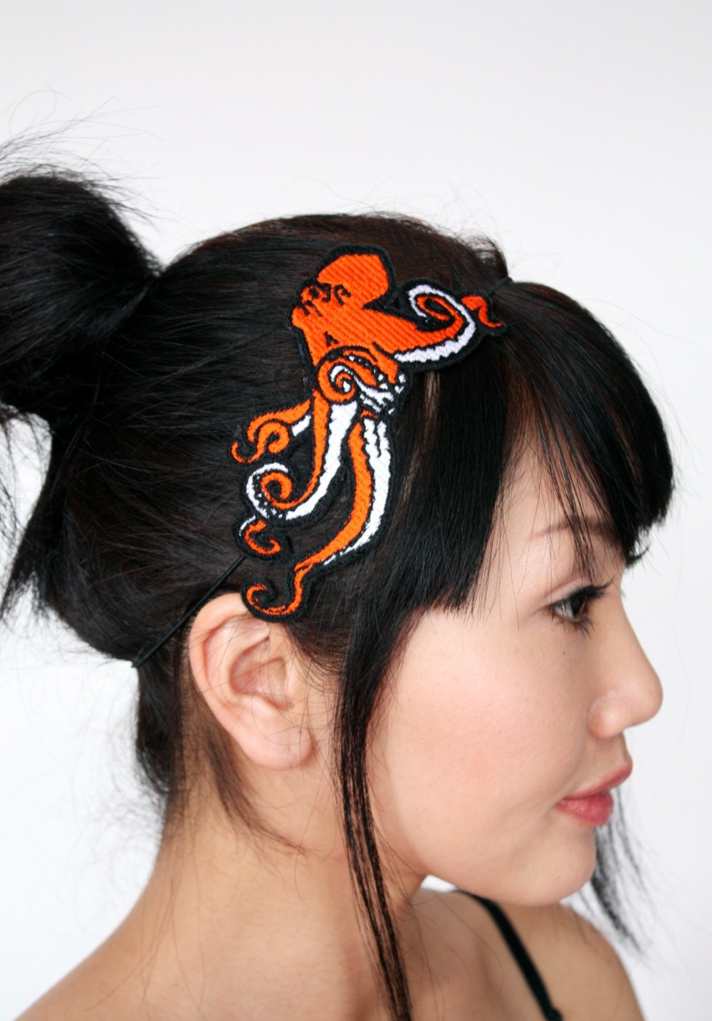 Octopus Embroidered Headband in Orange