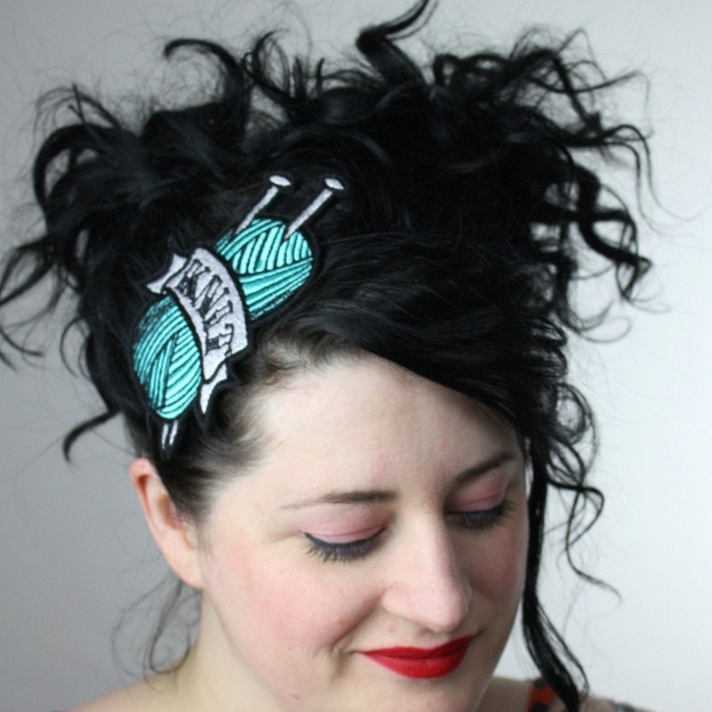 KNIT Headband, Turquoise, Retro Tattoo Inspired