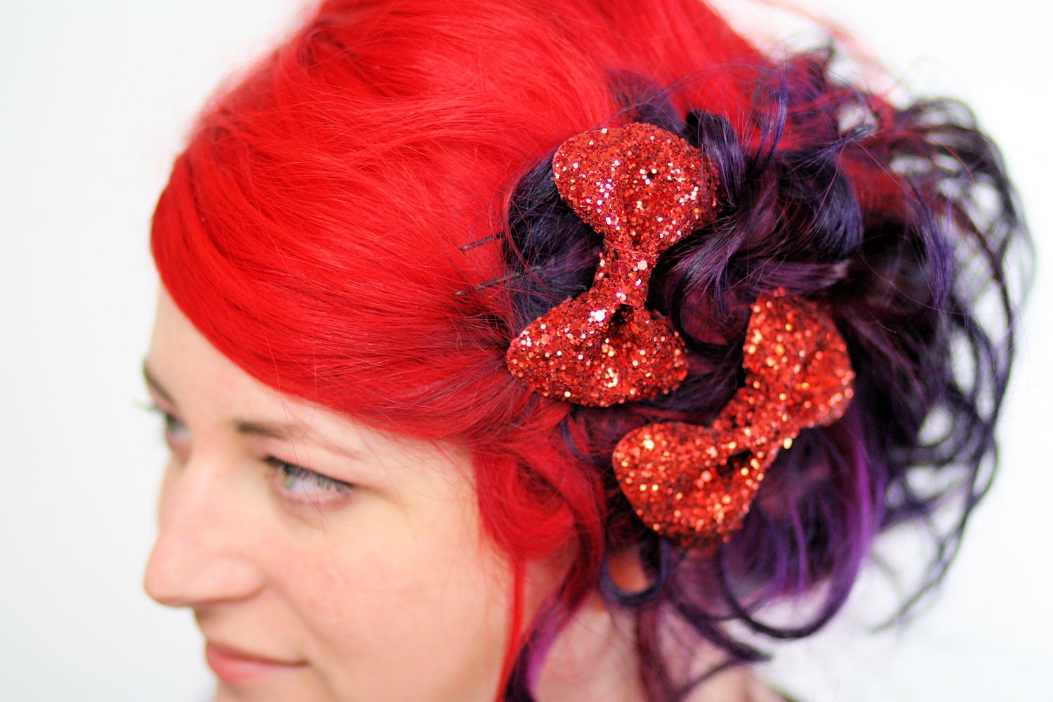 Red Bow Clips, Glitter, Hair Accessories, Cute Kawaii Bows