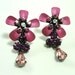 Vintage Earrings Fuschia Flower and Rhinestones, Clip On