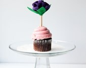 fabric flower cupcake topper. set of 6. rainbow colors