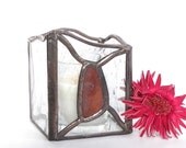 Stained Glass Candle Lantern Petrified Dinosaur Bone and Clear Glass Votive Candle Holder