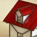 Red Barn Decorative Stained Glass Bird House, Home Decor, Red and White Glass