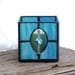 Aqua Blue Stained Glass Candle Holder with Bead Accent
