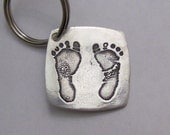 For Father's Day - For Daddy Silver Footprints or Handprints Made from your child's actual prints into a Silver Keychain