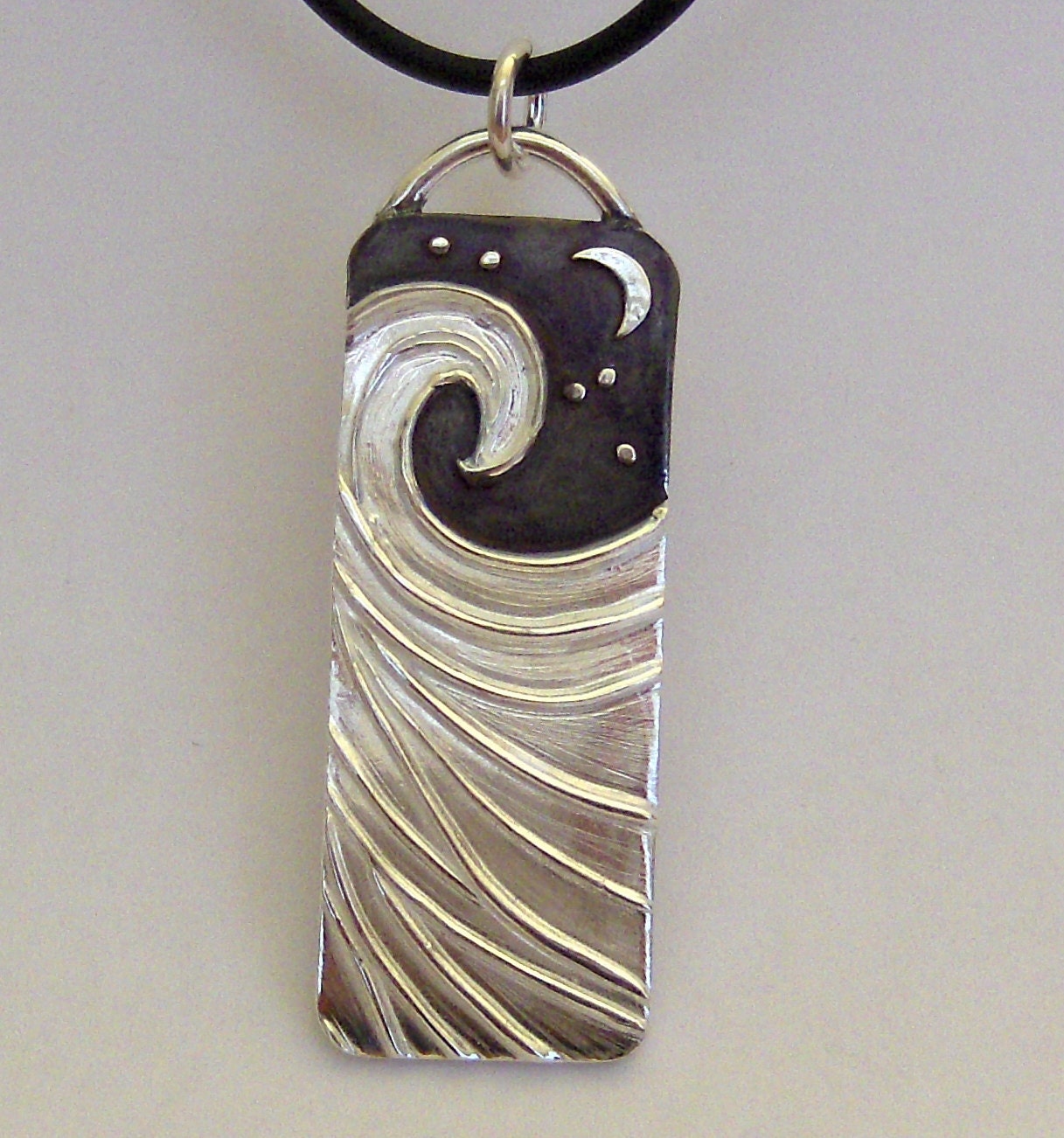 Perfect Wave Silver necklace smooth ocean under the moon and stars - Made to Order-
