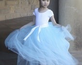 Powder Blue Flower Girl Tutu. Sewn long tulle skirt for princesses. Several colors available.