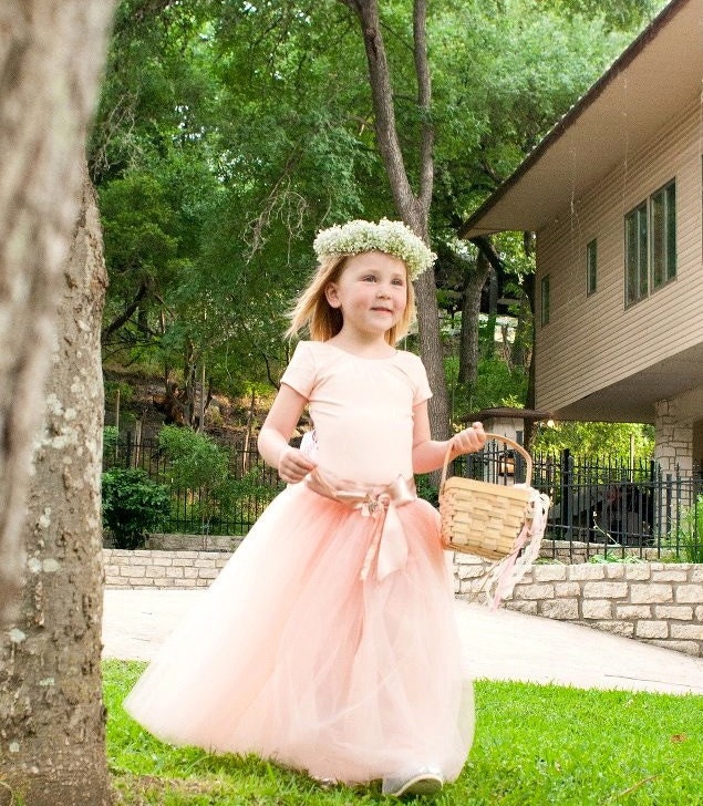 Princess Flower Girl Tutu in vintage pink with toffee ribbon. Reserved for Marina.