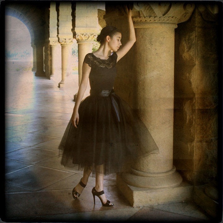 Black tutu skirt for women-- lined with black satin and a black satin ribbon waist.