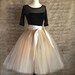 Champagne tulle tutu skirt with ivory satin waist for women. Custom length unlined.