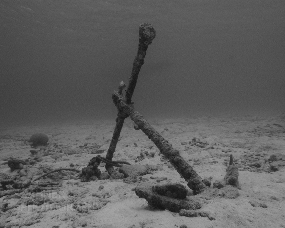 Black and White Anchor Underwater 8x10 Nautical Home Decor Masculine Underwater Photograph