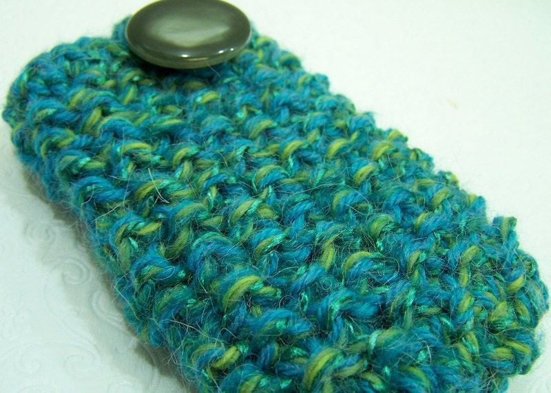 Knit IPhone Case, Knit Smartphone Cozy, Knit Phone Coze, Knit Gadget Case, Teal Green