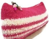 Knit Felted Wool Clutch, Felted Wool Purse,  Cosmetic Bag, Knit Handbag in Pink