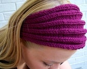 Washable Merino Wool Knit Earwarmer, Wide Headband Ribbed Knit, Raspberry Pink