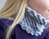 Chunky Knit Cowl Neckwarmer Gray Grey Silver