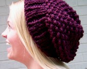Knit Slouch Hat, Chunky Knit Slouchy Hat, Warm Winter Hat in Oxblood Red Brown