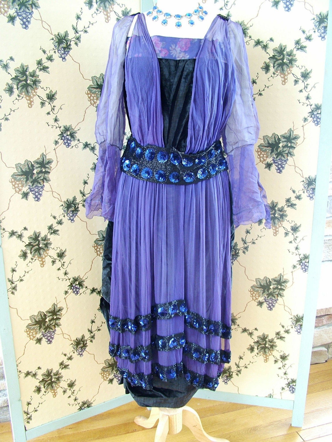SALE 50 percent off 1920s Teens Fabulous Purple and Black Beaded Gown museum quality