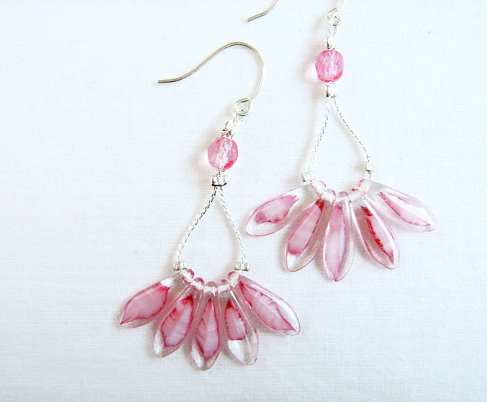 Pink Blush Earrings, glass, sterling silver, crystals
