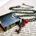 Secret mini notebook necklace - Shipping included - real mini book,skeleton key charm,glass bead,black plated chain
