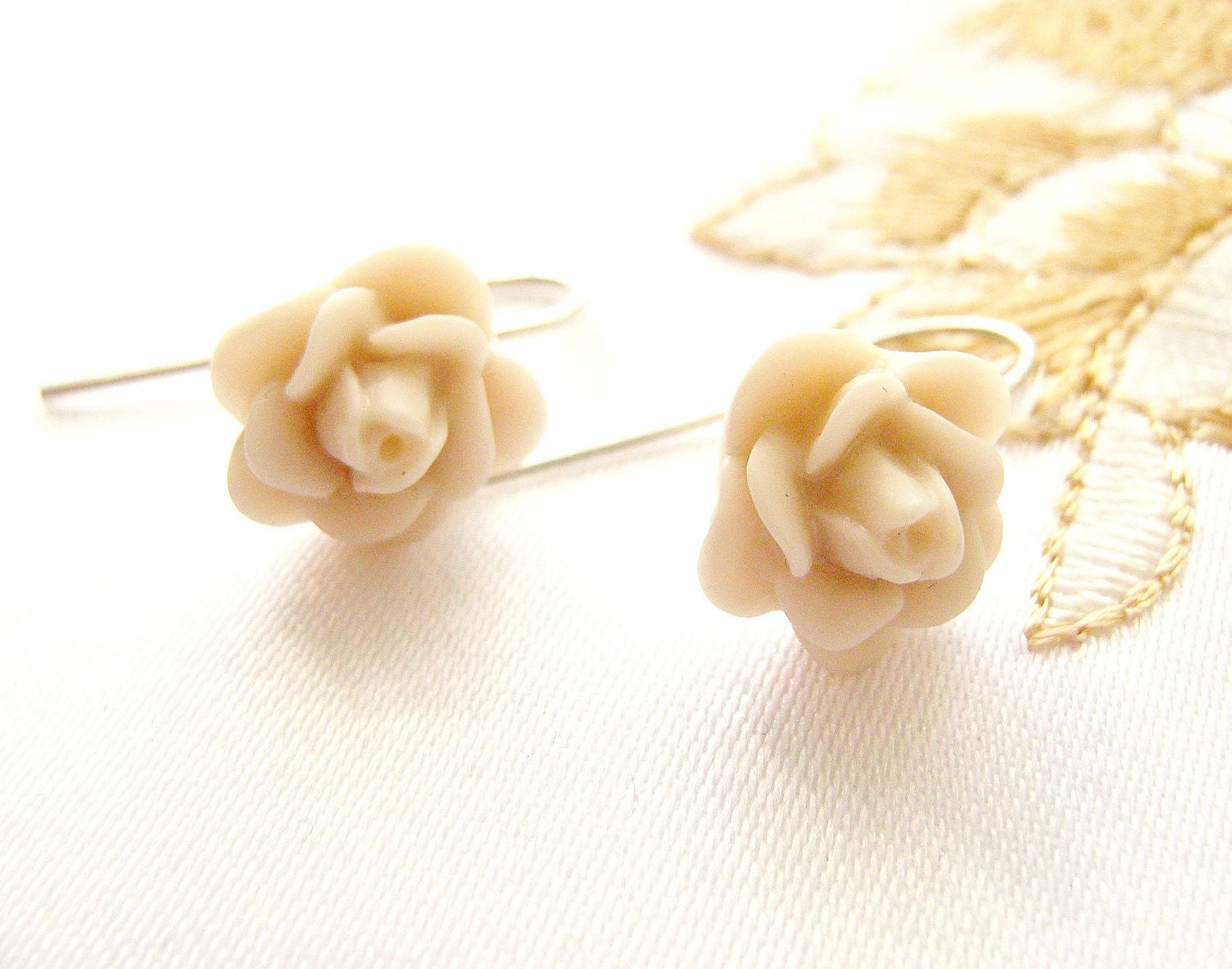 Rose Earrings, sterling silver earrings, Ivory cream white earrings, more colors available