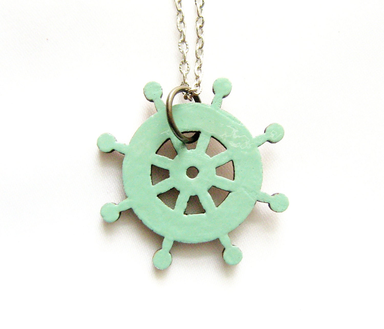 Sail Away Necklace - handmade jewelry, steering wheel sailboat pendant - LAST ONE