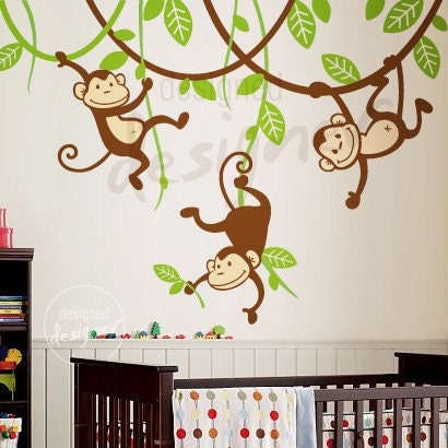 Children Wall Decal- tree Wall decal - Monkeys wall decal Wall sticker - home decor - dd1049