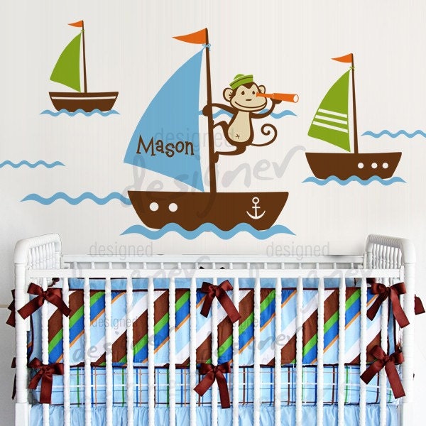 Vinyl Wall Decal Wall Sticker Nursery Decal - Sailor Monkey - dd1053 - Animal Wall Decal