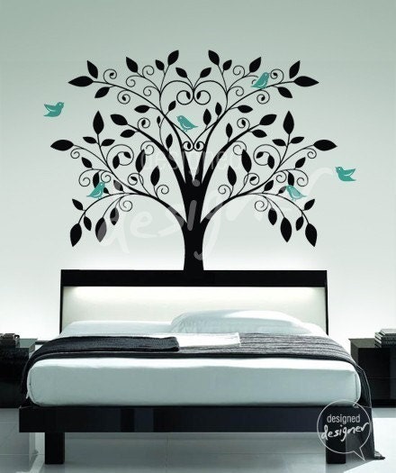 Ornate Tree with Little Birds - vinyl wall sticker decal - dd1015