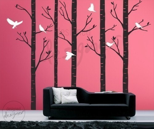 Tree Wall Decal Wall Sticker Tree decal Art- Wild Birch Forest - 5 trees - dd1024