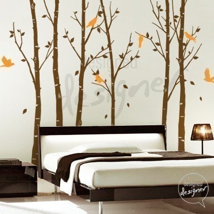 Vinyl Wall Decal Sticker Art - Birds in the Urban Forest 101in tall 6 leafy trees - Large - dd1014