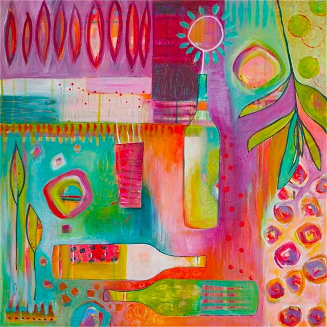 COLORFUL Abstract Contemporary Painting with Flower, nature & Wine titled ITALIAN DAYDREAM