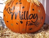 Fall Autumn personalized pumpkin vinyl decal  Last name, lots of leaves, Happy Fall Yall