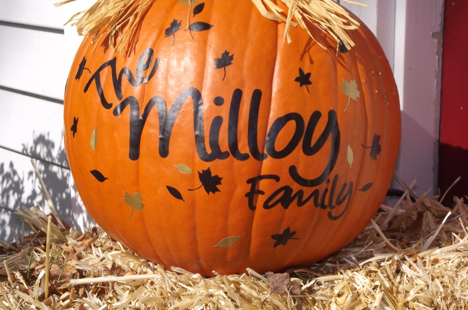 Fall Autumn personalized pumpkin vinyl decal  Last name, lots of leaves, Happy Fall Yall
