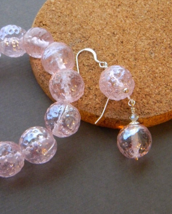 Pink bracelet pink earrings spring bracelet stretchy bracelet Pink Jewelry set Pastel colors Womens Fashion Jewelry