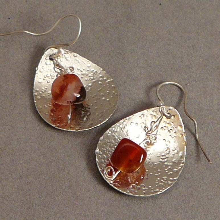 Red agate and sterling silver earrings