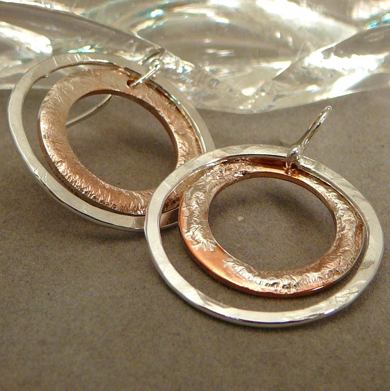 Handcrafted copper and fine silver earrings