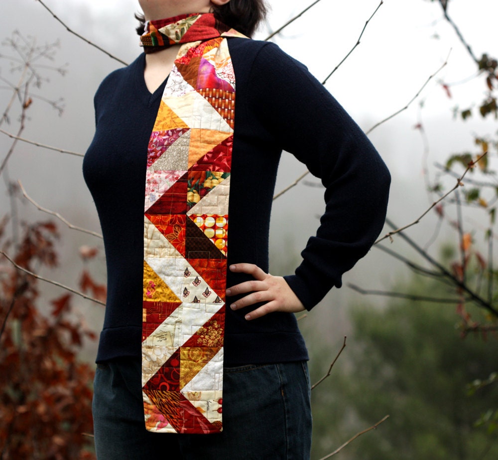 Items similar to Patchwork scarf zigzag quilted scarf in warm autumn
