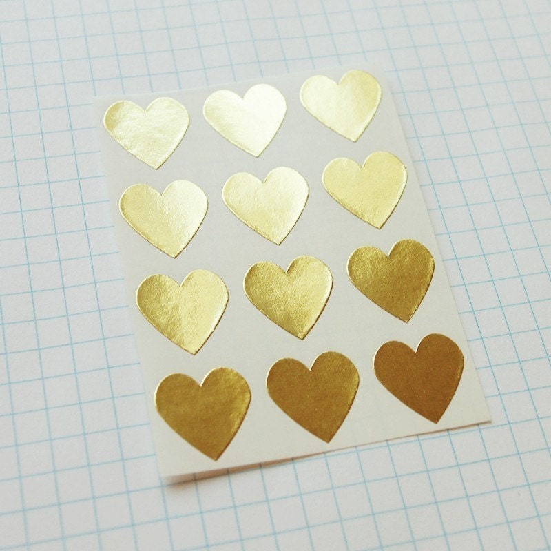 Gold Heart Envelope Seal Stickers Set of 24 by packagery on Etsy