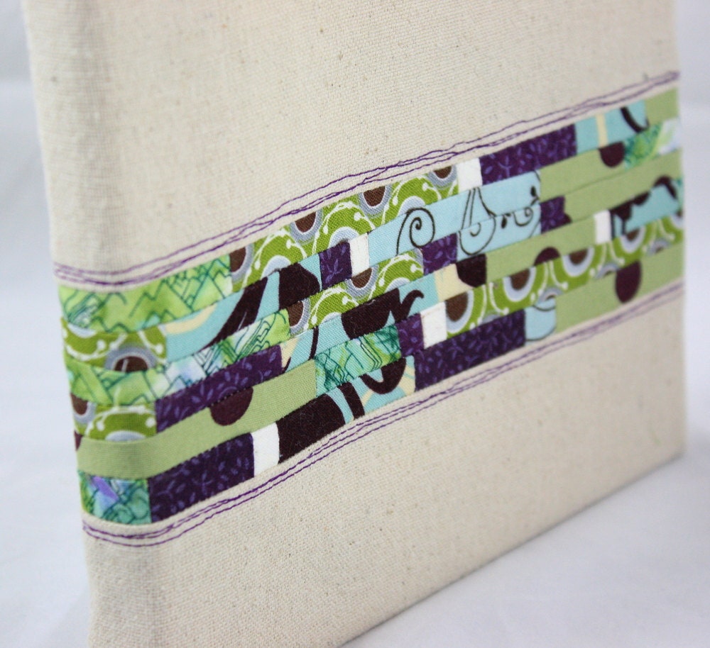 Fiber Art, Fabric Wall Hanging, Textile Picture in Green, Blue, Purple by Nstarstudio