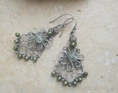 prehnite earrings in sterling with green pearl