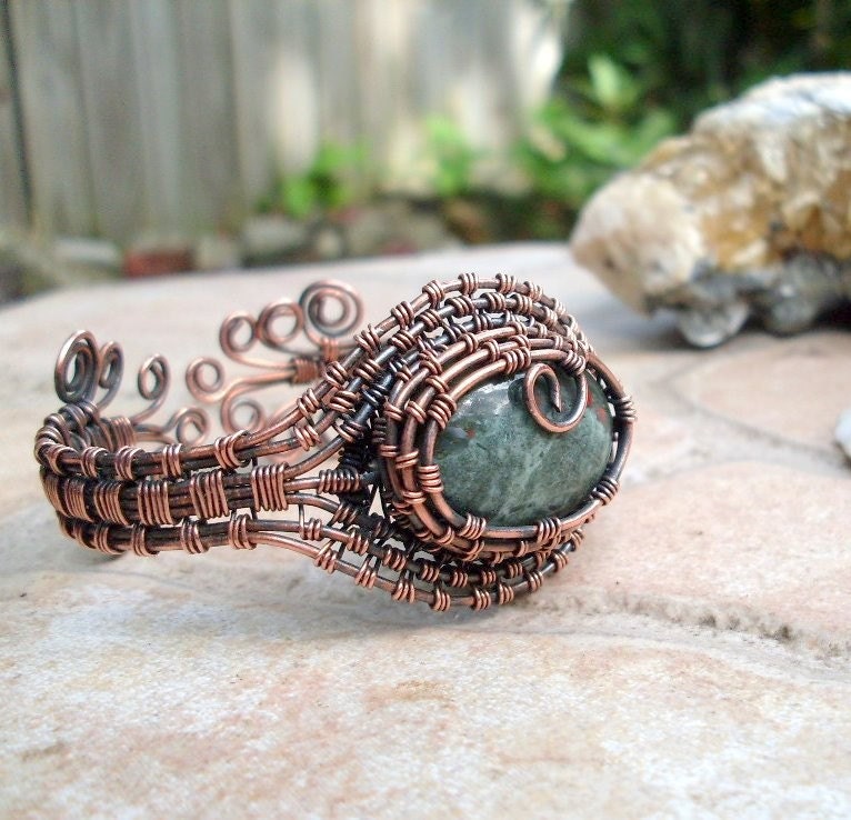 Bloodstone Woven Bracelet In Copper