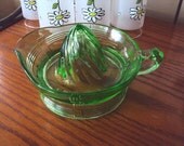ANTIQUE DEPRESSION GLASS JUICER, CHARTREUSE GREEN