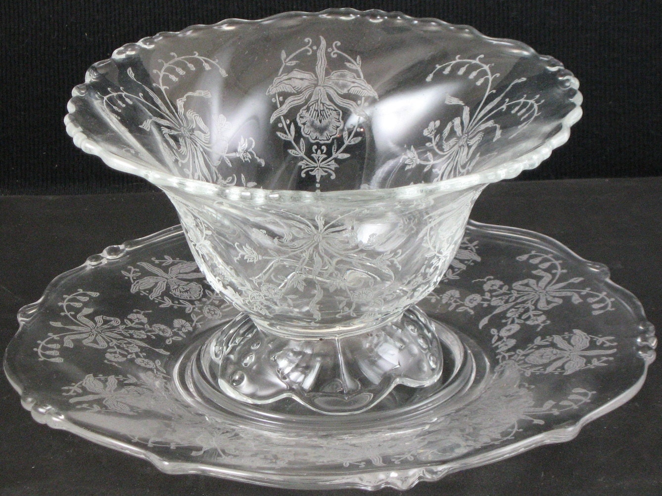 Vintage Heisey Orchid Etched Mayonnaise with Liner
