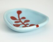 serving bowl or ring dish - abstract berries in cranberry red and sky blue - ceramic dish