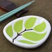 set of 3 ceramic dishes - leaves in chartreuse green - ceramic and pottery
