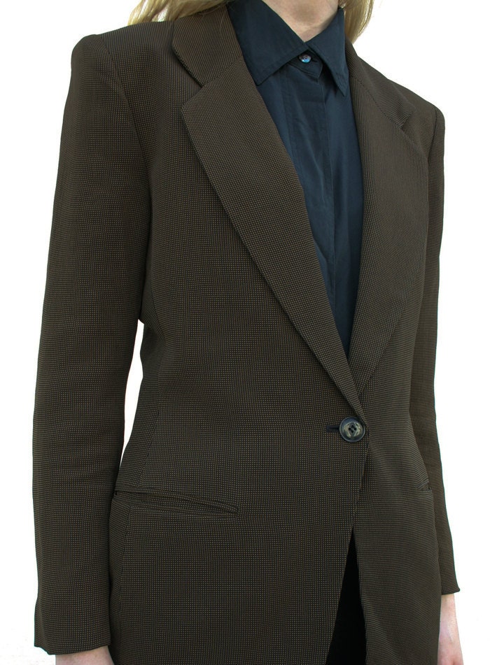 Vintage 1980's Cocoa Checker Print Tailored Blazer XS/S