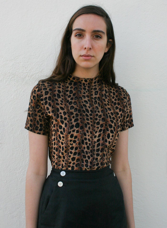 Vintage 1990's Leopard Print Sheer Cut Out Stretch Top S/M
