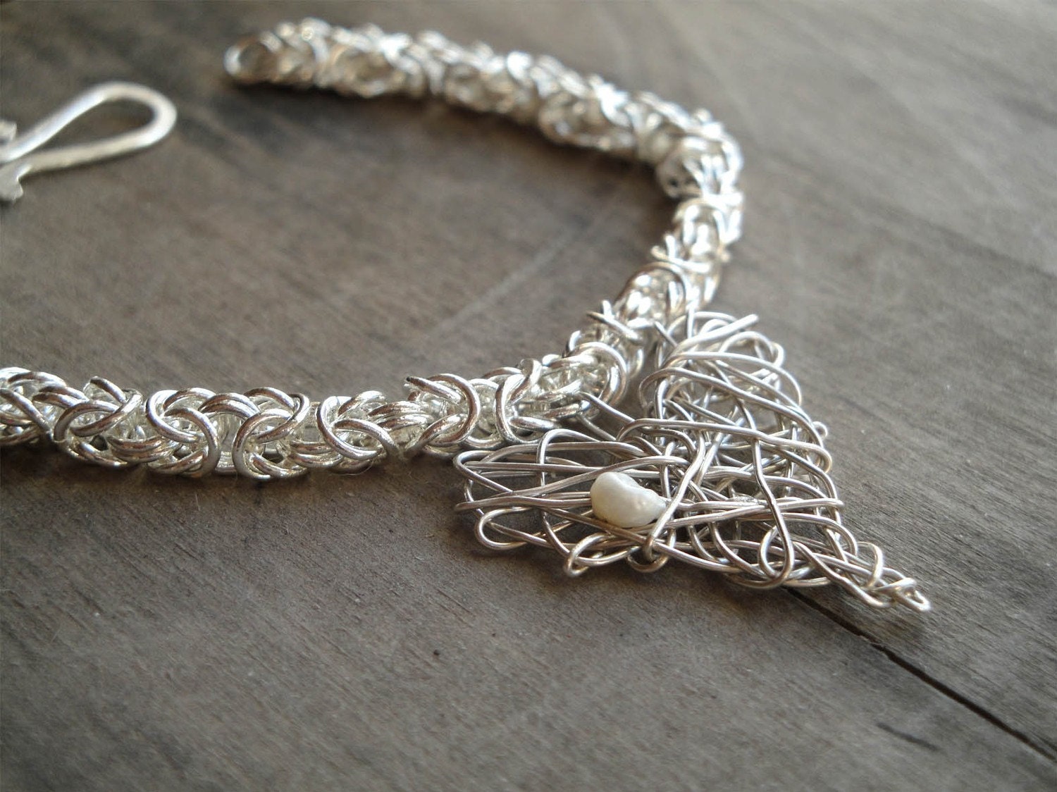 Byzantine chainmaille sterling silver bracelet with heart